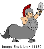 #41180 Clip Art Graphic Of A Centaur Roman Soldier Man With A Sword