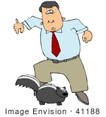 #41188 Clip Art Graphic Of A Smelly Skunk Walking Up To A Caucasian Man
