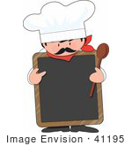 #41195 Clip Art Graphic Of A Cute Chef Holding A Blank Special Of The Day Chalk Board