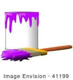 #41199 Clip Art Graphic Of A Paintbrush Beside A Dripping Can Of Purple Paint