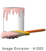 #41203 Clip Art Graphic Of A Paintbrush Beside A Dripping Can Of Pink Paint