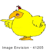 #41205 Clip Art Graphic Of A Yellow Bird Pointing His Finger And Blaming Someone Of Something