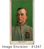 #41247 Stock Illustration of a Vintage Baseball Card Of Detroit Tigers Baseball Player, Ty Cobb, Over Green by JVPD
