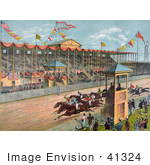 #41324 Stock Illustration Of Excited Crowds Watching A Horse Race At The Brighton Beach Race Course In New Jersey