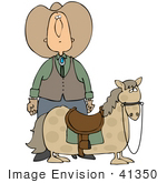 #41350 Clip Art Graphic Of A Cowboy Standing Behind His Steed Actually A Miniature Pony