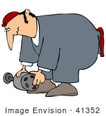 #41352 Clip Art Graphic Of A Caucasian Man Bending Over To Lift A Machine Part