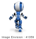 #41359 Clipart Illustration Of A 3d Blue Ao-Maru Robot Leaning Back And Looking Up While Running