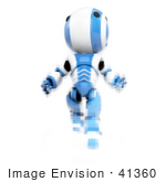 #41360 Clipart Illustration Of A 3d Blue Ao-Maru Robot Running And Emerging Through Pixels