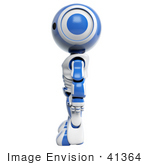 #41364 Clipart Illustration Of A 3d Blue Ao-Maru Robot Standing With His Arms At His Side Facing Left