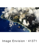 #41371 Stock Photo Of A B-52 Stratofortress Leading A Formation Of F-2s F-16 Fighting Falcons And An Ea-6b Prowler Over Guam
