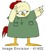 #41402 Clip Art Graphic Of A Chicken Pointing