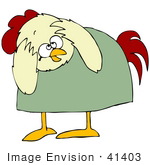 #41403 Clip Art Graphic Of A Scared Chicken