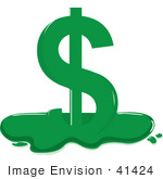 #41424 Clip Art Graphic Of A Green Melting Dollar Symbol