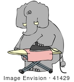 #41429 Clip Art Graphic Of A Dry Cleaning Elephant Ironing A Cloth