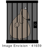 #41659 Clip Art Graphic Of A Brown Pooch In Doggy Jail