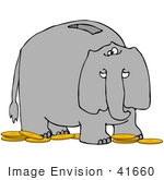 #41660 Clip Art Graphic Of A Gray Elephant Coin Bank