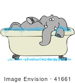 #41661 Clip Art Graphic Of A Gray Elephant Taking A Bubble Bath
