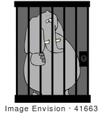 #41663 Clip Art Graphic Of A Gray Elephant In Jail