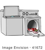 #41672 Clip Art Graphic Of Laundry Pouring Out Of A Dryer