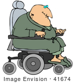 #41674 Clip Art Graphic Of A Robed Senior Man Racing Around In His Power Chair