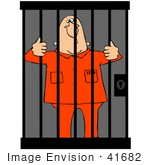 #41682 Clip Art Graphic Of A Jailed Man Holding Onto Bars In A Jail Cell