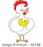 #42166 Clip Art Graphic Of A Pretty White Hen With Her Chicks