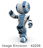 #42206 Clip Art Graphic Of A Blue Futuristic Robot Pointing And Walking