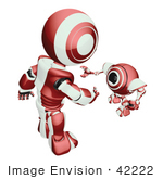 #42222 Clip Art Graphic of a Red Futuristic Robot Talking To A Cam by Jester Arts