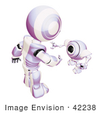 #42238 Clip Art Graphic Of A Purple Futuristic Robot Greeting A Cam
