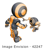 #42247 Clip Art Graphic Of An Orange Futuristic Robot Talking To A Cam