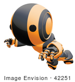 #42251 Clip Art Graphic Of An Orange Futuristic Robot Floating