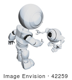 #42259 Clip Art Graphic Of A Chrome Futuristic Robot Greeting A Cam