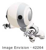 #42264 Clip Art Graphic Of A Silver Futuristic Robot Floating