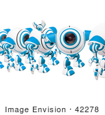 #42278 Clip Art Graphic Of A Friendly Blue Cam Waving In Line