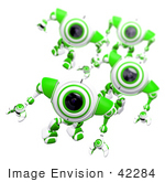#42284 Clip Art Graphic Of Alert Green Cams Marching Forward