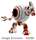#42288 Clip Art Graphic Of A Red Cam Holding Up One Arm