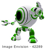 #42289 Clip Art Graphic Of A Green Cam Holding Up One Arm