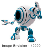 #42290 Clip Art Graphic Of A Blue Cam Holding Up One Arm