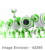 #42295 Clip Art Graphic Of A Happy Green Cam Waving To Someone