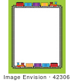 #42306 Clip Art Graphic Of A Train Stationery Border