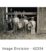 #42334 Stock Photo of Three Leaf Boys Carrying Tobacco Leaves While Working On A Farm In 1917 by JVPD