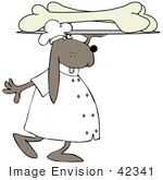 #42341 Clip Art Graphic Of A Dog Chef With Bones On A Platter
