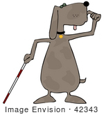 #42343 Clip Art Graphic Of A Blind Dog With A Stick