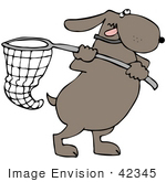 #42345 Clip Art Graphic Of A Dog Using A Net To Catch Bugs