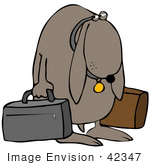 #42347 Clip Art Graphic Of A Lonely Dog Carrying Bags After Being Kicked Out