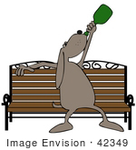 #42349 Clip Art Graphic Of A Lonely Dog Getting Drunk On A Bench