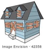 #42358 Clip Art Graphic Of A Foreclosed Home With Boarded Up Windows And Doors by DJArt