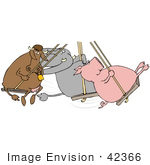#42366 Clip Art Graphic Of A Diverse Friends A Cow Pig And Elephant Swinging
