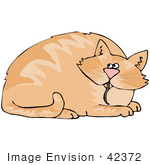 #42372 Clip Art Graphic Of A Mouse Tail Hanging Out Of A Fat Cat&Rsquo;S Mouth
