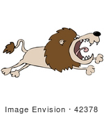 #42378 Clip Art Graphic Of A Mad Leaping Lion
